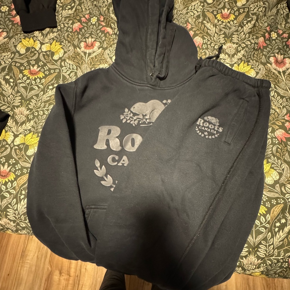 Roots Black Hoodie and Joggers Set